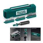 Новинка! Набор 31 предмета Динамометрическая отвертка KRAFTOOL DS-2 0.4-2 Нм, Биты из хромомолибденовой стали S2. Для контролируемого затягивания крепежа с заранее заданным моментом, в кейсе 64034