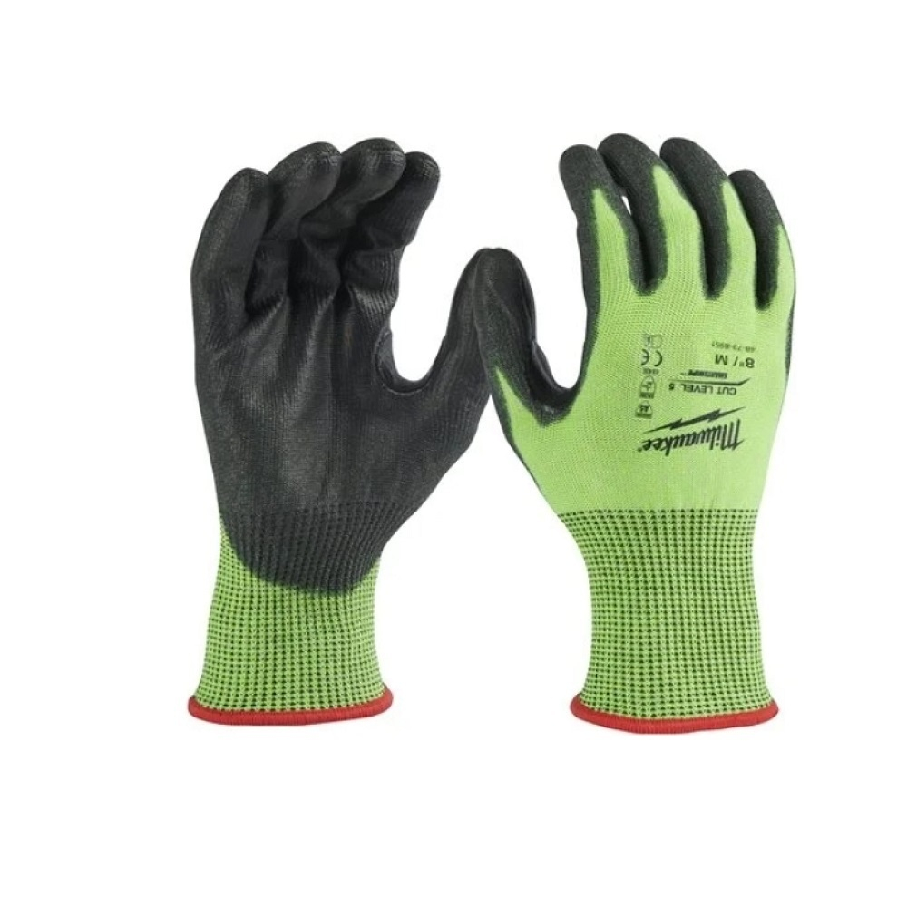 АКЦИЯ СИЗ! Перчатки защитные Hi-Vis Cut level Хай Виз Кат Левел 5/E уровень сопротивления размер M / 8 MILWAUKEE 4932479932