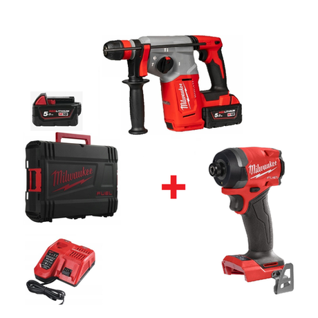 Комплект: Аккумуляторный Перфоратор M18 BLHX-502X с 2 аккумуляторами, быстрозарядным устройством 4933478892 и Винтовёрт M18 FID3-0X 4933479864 MILWAUKEE N064-2AM