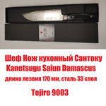 Шеф Нож японский кухонный Сантоку Kanetsugu Saiun Damascus длина лезвия 170 мм сталь VG-10 33 слоя, рукоять микарта, заточка 10000 Tojiro 9003