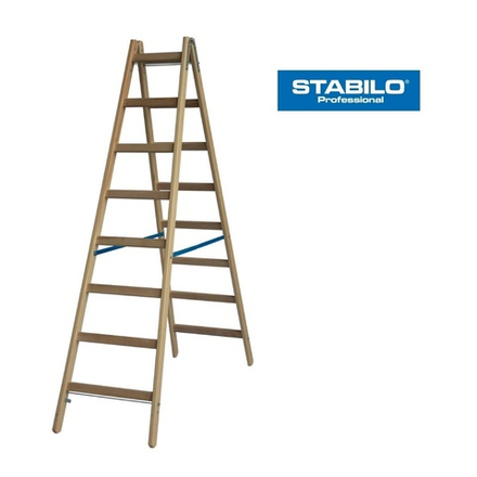 Деревянная двухсторонняя стремянка с перекладинами STABILO PROFESSIONAL 2 х 8 Krause 170286