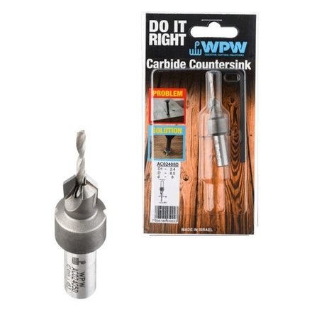ХИТ! Зенковка оправка коническая D 8,5 мм со сверлом 2,4 мм плавная спираль хвостовик 8 мм WPW AC02405D