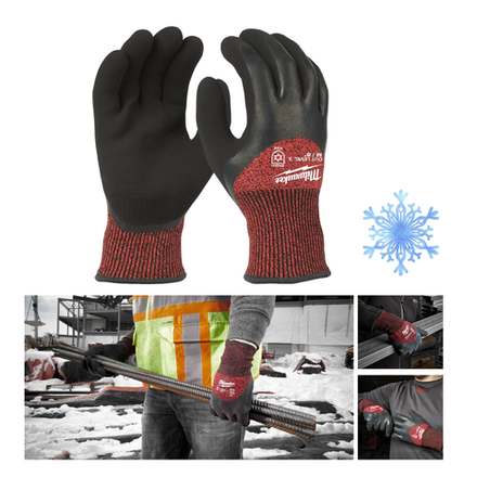 Перчатки зимние с защитой от порезов 1 пара MILWAUKEE Winter Cut level (Винтер Кат Левел) уровень 3/C, размер L / 9 4932471348
