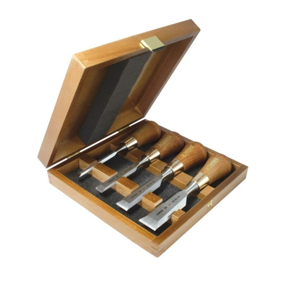 ЦЕНЫ НИЖЕ ХИТ! Набор столярных коротких стамесок Narex Wood Line Plus в деревянном кейсе 4 шт 6, 12, 20, 26 мм 853750