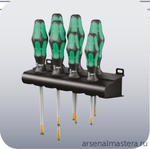 Набор 6 предметов ОТВЕРТКИ + подставка, PZ 1 x 80 / 2 x 100, SL 0.5 x 3.0 334 / 355 / 6 Rack Kraftform Plus Lasertip 105656 WERA WE-105656