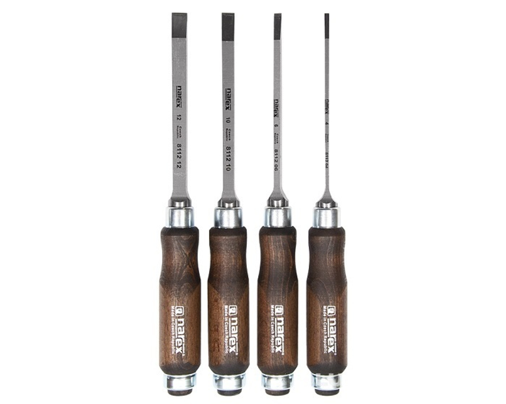 ХИТ! Набор из 4 профессиональных долот (4, 6, 10, 12 мм) Narex WOOD LINE PROFI в картонной коробке 863600