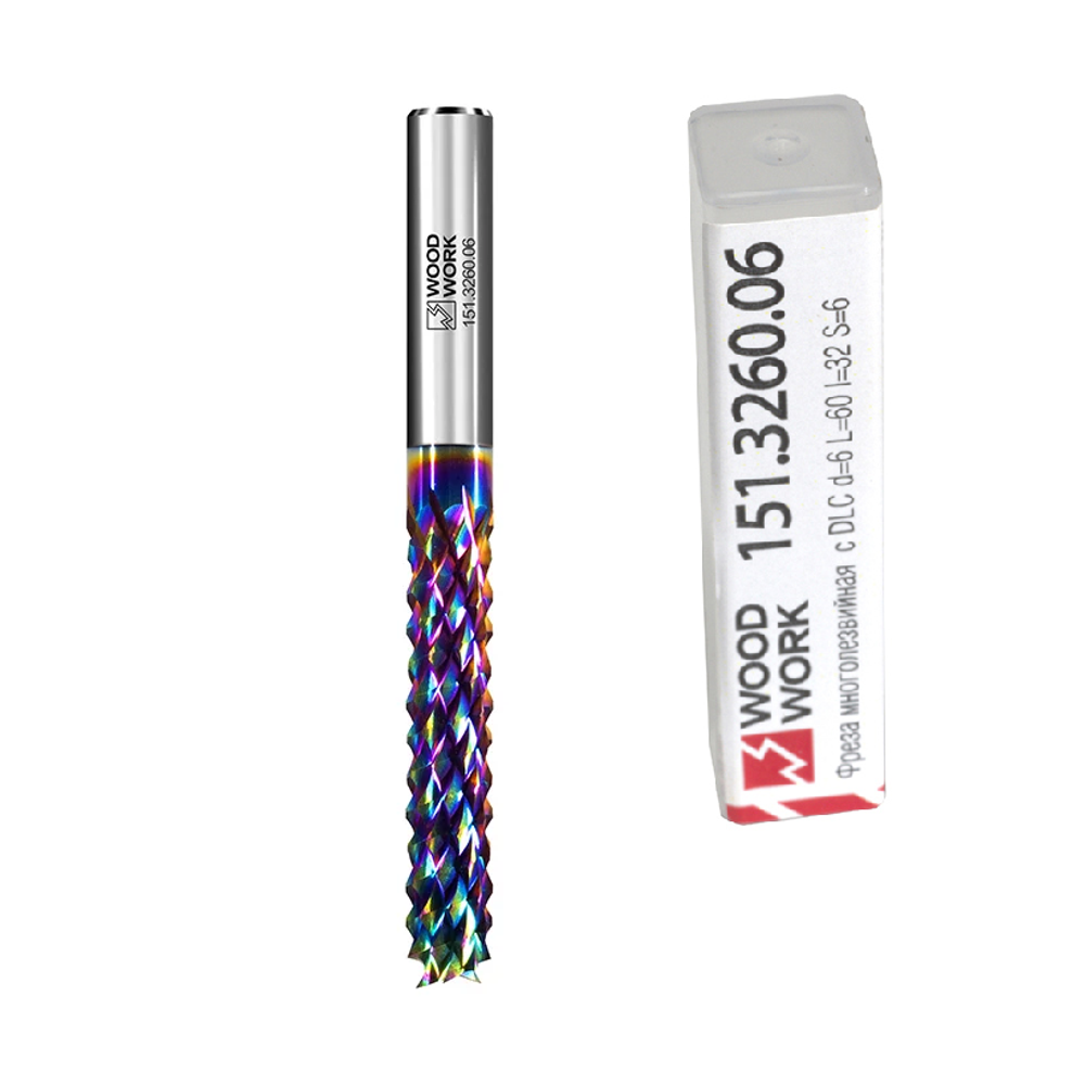Новинка! Фреза многолезвийная с алмазным покрытием DLC Woodwork для композитных материалов D=6 L=60 I=32 S=6 151.3260.06