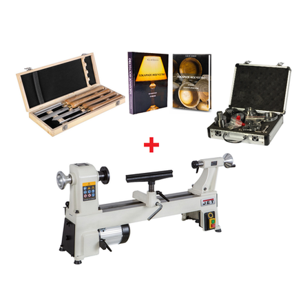 Набор для домашней токарки: Профессиональный токарный станок по дереву с Четырехкулачковым патроном, Набором основных резцов и Двумя томами книг по токарному искусству N086-5AM