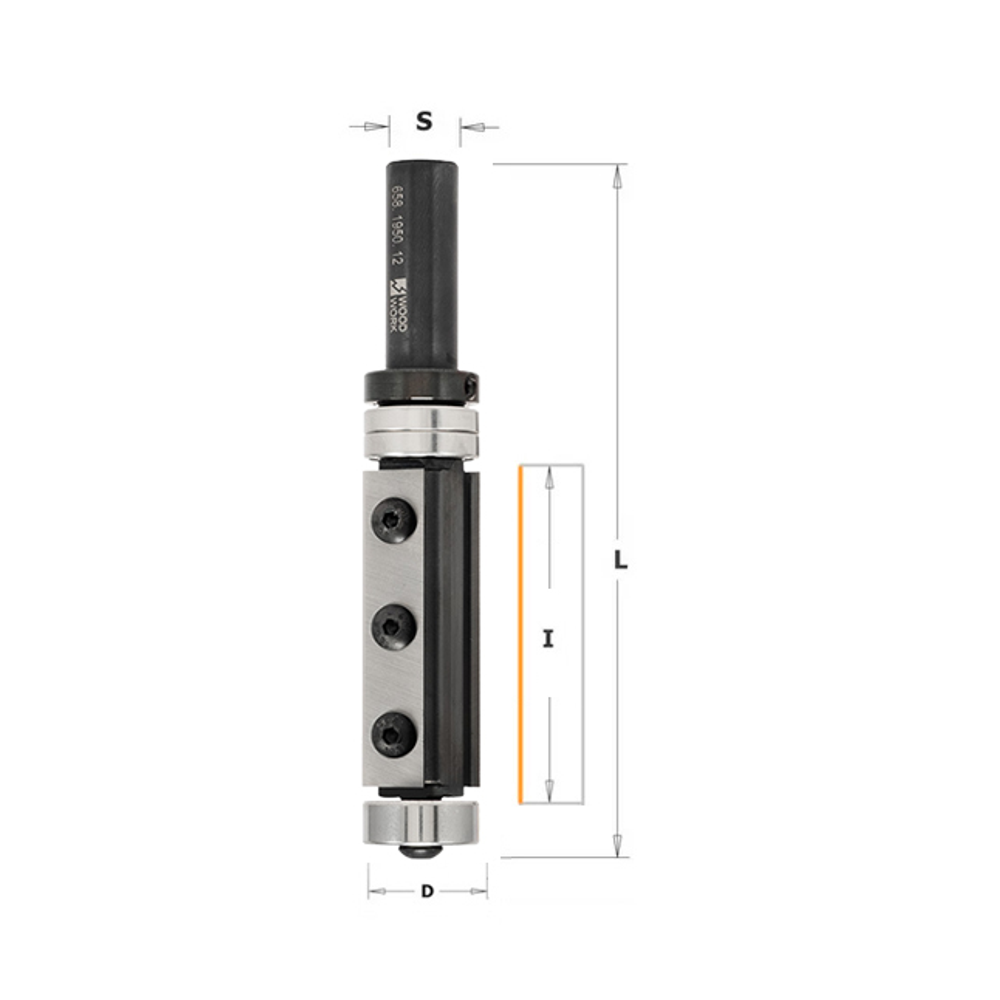 Фреза обгонная верхний и нижний подшипник, сменные ножи Z 2 S 12 D 19X50RH Woodwork 658.1950.12