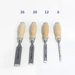 Новинка 2026! Набор из 4 шт профессиональных плоских стамесок NAREX Wood Line Profi 6, 12, 20, 26 мм ручка из бука, светлые 863010