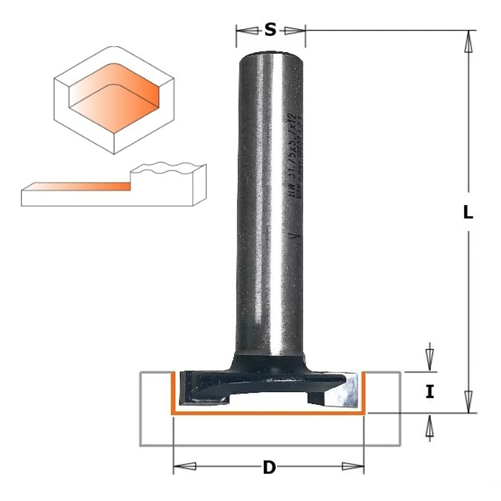 ХИТ! Фреза пазовая PRO под петли, для СЛЭБОВ HW Z2 S8 D 31,75 х 5,7 х 63 RH CMT PRO 901.3205