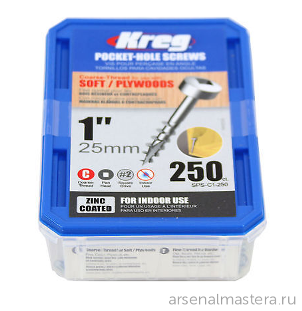 РАСПРОДАЖА ХИТ! Шурупы 250 шт с крупным шагом 1 дюйм Pan-Head Kreg SPS-C1-250-INT