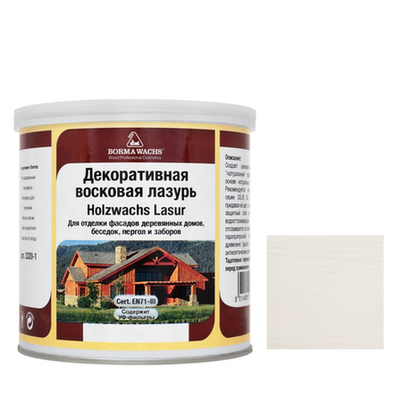 ЧЕРНАЯ ПЯТНИЦА! Декоративная ВОСКОВАЯ лазурь / Масло для фасадов Borma Holzwachs Lasur 750 мл 3320 цвет 50 Белый для наружных и внутренних работ R3320-1
