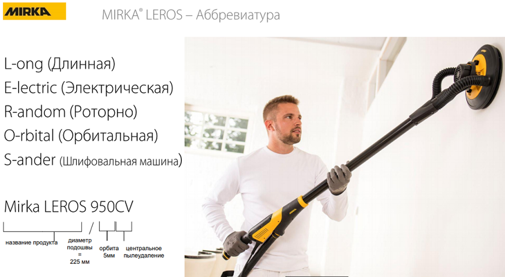 ХИТ! Шлифовальная электрическая бесщеточная машина стен и потолков MIRKA LEROS 950CV подошва 225 мм на липучке орбита 5 мм в ЧЕХЛЕ MIW9502011BA