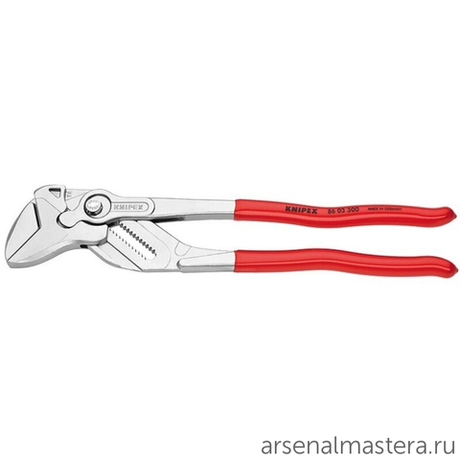 Клещи переставные - гаечный ключ 300 мм, зев 68 мм, хром, обливные ручки, 86 03 300 KNIPEX KN-8603300