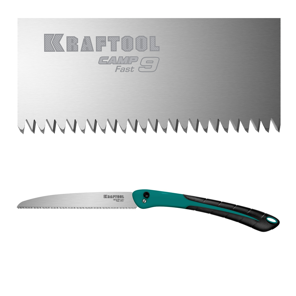 Новинка! Ножовка тип японский по дереву / пила складная KRAFTOOL Camp Fast 9, в сложенном виде 310 мм, полотно 250 мм, 9 TPI, сталь SK-5 для быстрого реза сырой древесины 15218