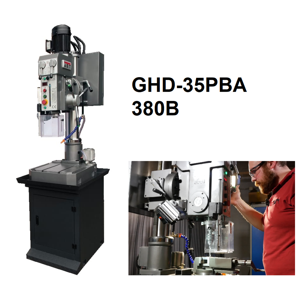 АКЦИЯ ЧЕРНАЯ ПЯТНИЦА! Редукторный сверлильный станок настольный с подставкой JET GHD-35PFA 1,2 кВт 380 В по металлу, Мах Ø35 мм, М22, с редуктором, погруженным в масло, сверлильные работы в условиях высокой загруженности 50000965T