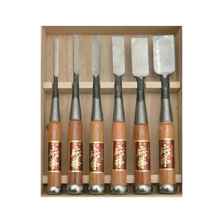 СУПЕР ХИТ! Комплект стамесок японских профессиональных 6 шт Fujikawa Фудзикава Kigami 6 / 9 / 12 / 18 / 24 / 30 мм с серебристым кольцом в кейсе ZetSaw Z.F-AMA-6