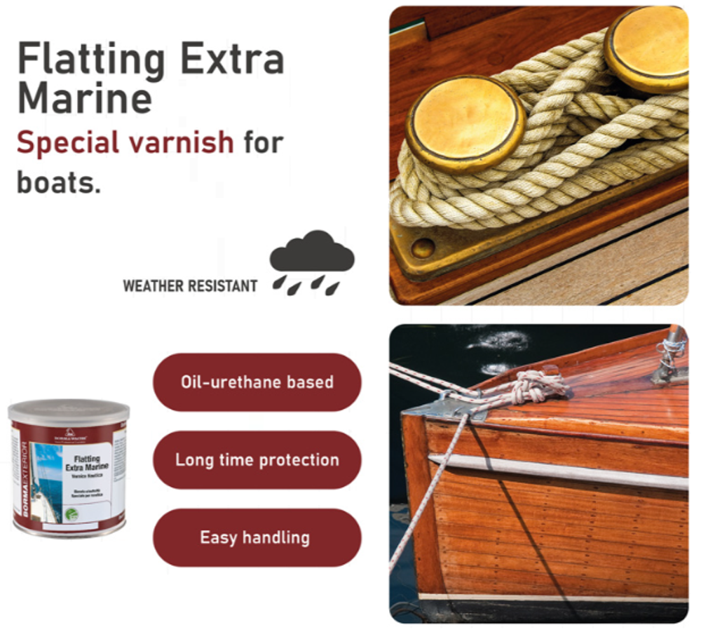 Новинка! Яхтный лак алкидно - уретановый 30 % Borma Flatting Extra Marine 0,75 л, матовый, высокоэластичный самогрунтующийся, для наружных и внутренних работ, отлично заполняет поры, для лодок, судов, палуб, обшивки яхт, деревянных настилов 3926-30