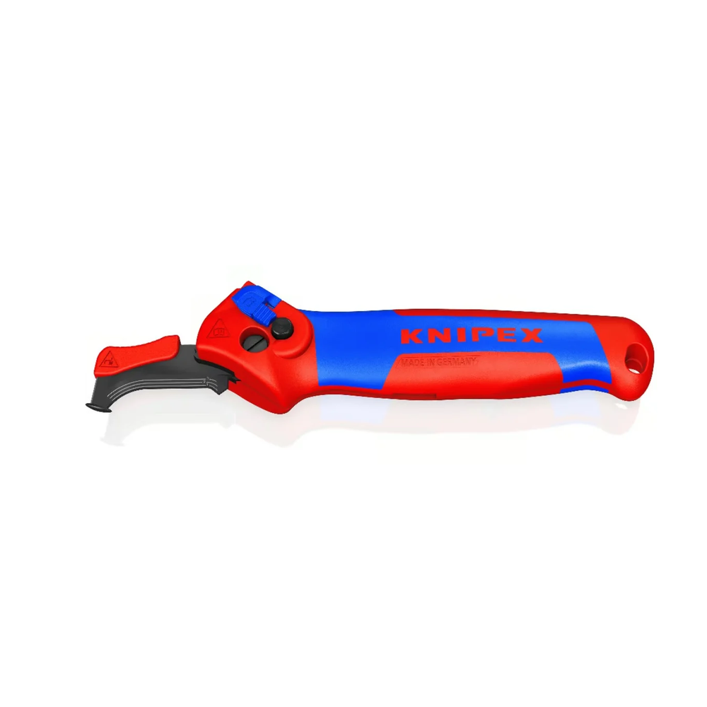 Новинка! Нож для кабеля с пяткой, трещоткой KNIPEX 146 мм, 2К ручка, для зачистки c опорным башмаком режет твердые, прочные пластиковые оболочки с толщиной стенки до 7 мм KN-1650145SB
