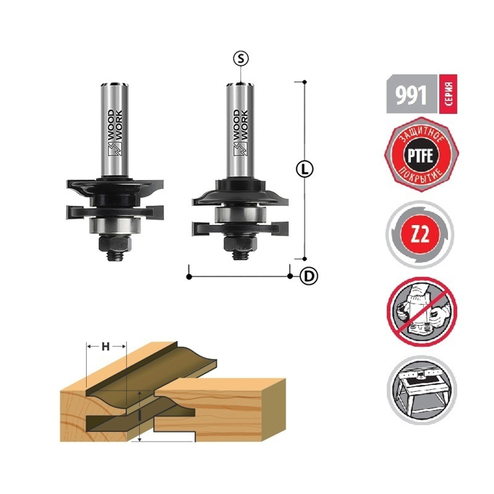 ХИТ! Комплект мебельных фрез D 44,4  I 23,8  L 76  S 12 мм Woodwork 991.2304.12