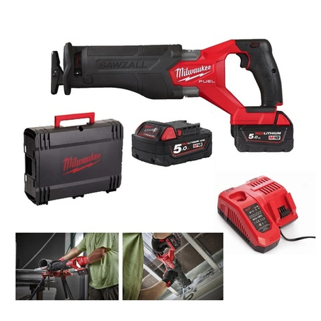УДОБНЫЙ КОМПЛЕКТ! В кейсе M18 FSZ-502X: Сабельная пила аккумуляторная SAWZALL M18 FUEL FSZ-502X, Два Аккумулятора  M18 B5 5.0 Ач, Быстрое зарядное устройство M12-18 FC MILWAUKEE 4933478291