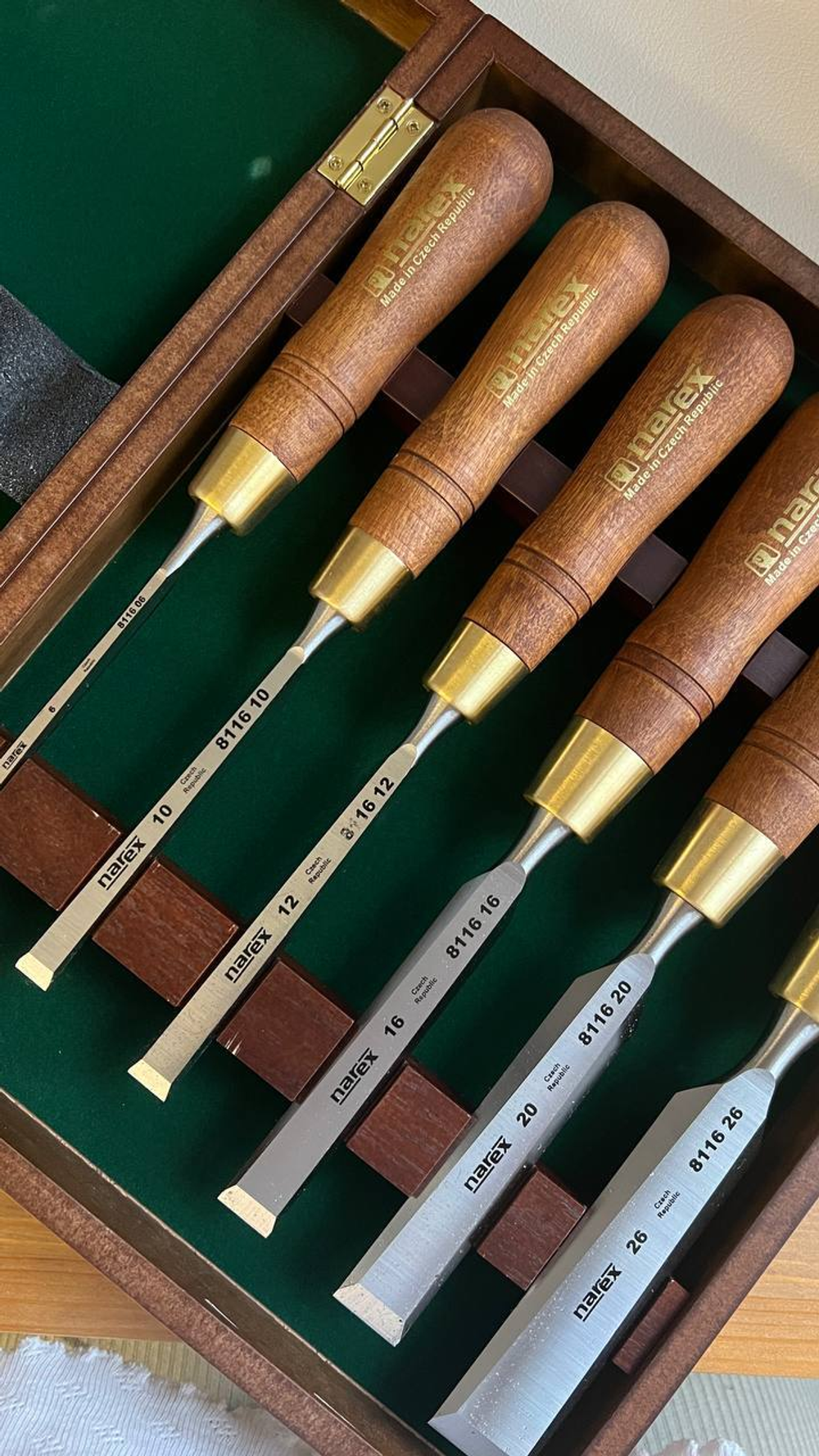 ХИТ! Набор в деревянном кейсе из 6 плоских столярных стамесок NAREX PREMIUM (6, 10, 12, 16, 20, 26 мм) 853200