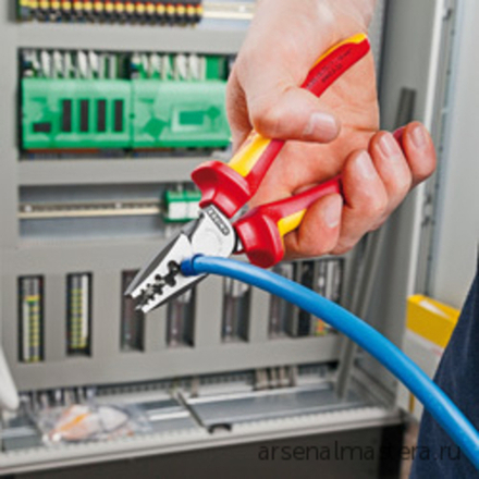 Пресс - клещи VDE 180 мм, 9 гнёзд, контактные гильзы DIN 46228 1+4, 0.25-16 мм2, 97 78 180 KNIPEX KN-9778180