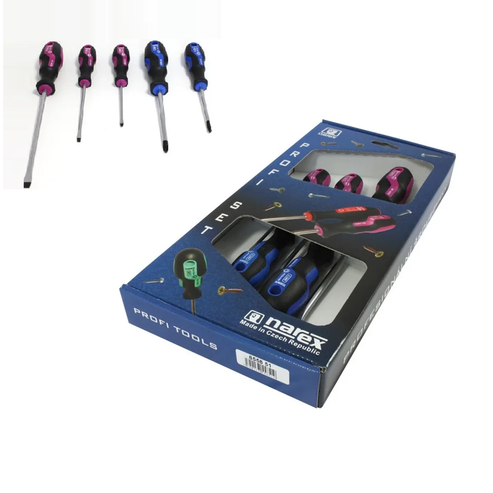 Новинка! Набор из 5 отверток NAREX S Line Profi, шлиц 3 шт, PZ 2 шт 8558 51 в коробке 855851