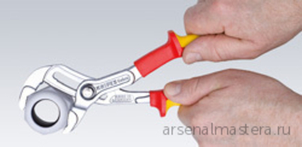 Высокотехнологичные сантехнические клещи переставные 250 мм COBRA, VDE, зев 50 мм, хром, 2-комп диэлектрические ручки, проушина для страховки 87 26 250 T KNIPEX KN-8726250T