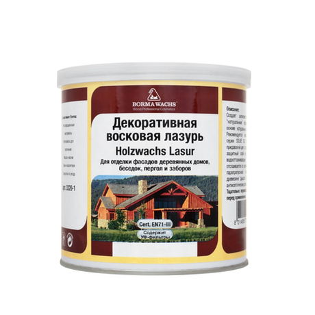 АКЦИЯ МАЙ 2025! Декоративная ВОСКОВАЯ лазурь / Масло для фасадов Borma Holzwachs Lasur 750 мл 3320 цвет 02 Натуральный дуб для наружных и внутренних работ R3320RN