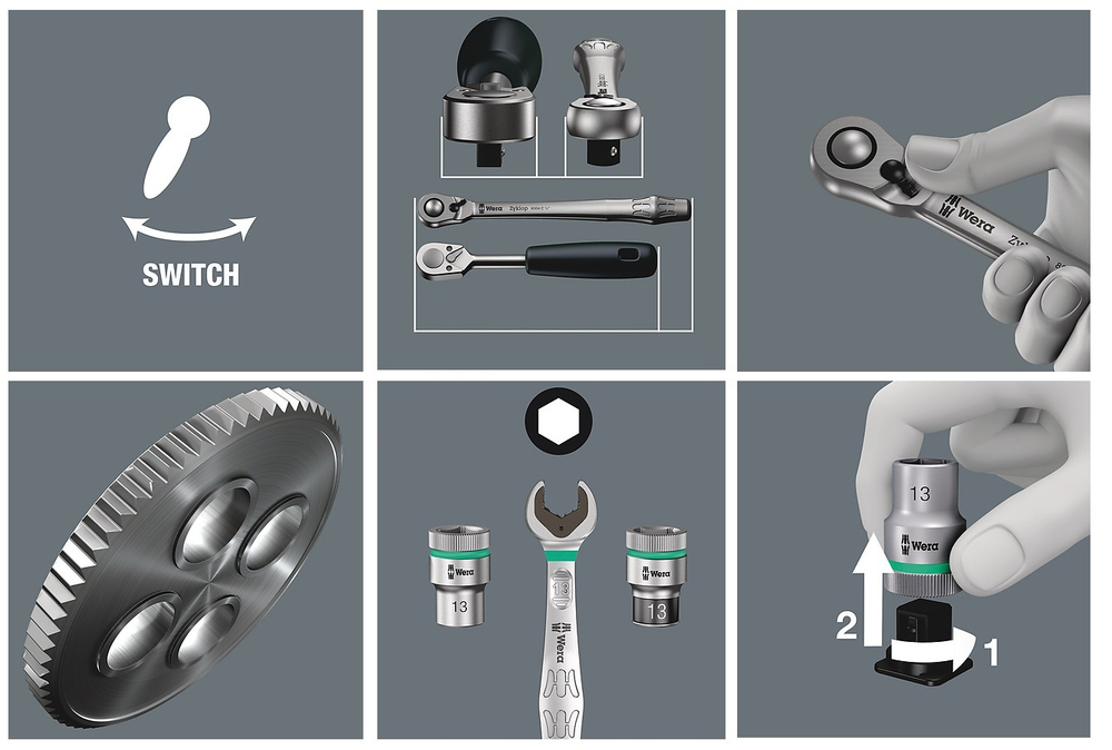 Новинка! Набор 28 предметов 8100 SA 8 Zyklop Metal Switch с трещоткой, реверс, 1 / 4 дюйм WERA WE-004018