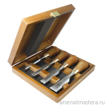 ЛЕТОМ НИЖЕ ХИТ! Набор столярных коротких стамесок Narex Wood Line Plus в деревянном кейсе 4 шт 6, 12, 20, 26 мм 853750