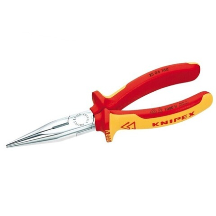 Длинногубцы 160 мм с режущими кромками VDE, хром, 2 компонентные ручки KNIPEX KN-2506160SB
