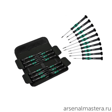 АКЦИЯ 2026! Набор 12 предметов ОТВЕРТКИ прецизионные для электронщиков PH 00 / 0, TORX HF TX 5 / 6, SL 1.5 / 1.8 / 2.0 / 2.5 / 3.0, HEX 0.9 / 1.5 / 2.0 Kraftform Micro 12 Universal 1 WERA WE-073675