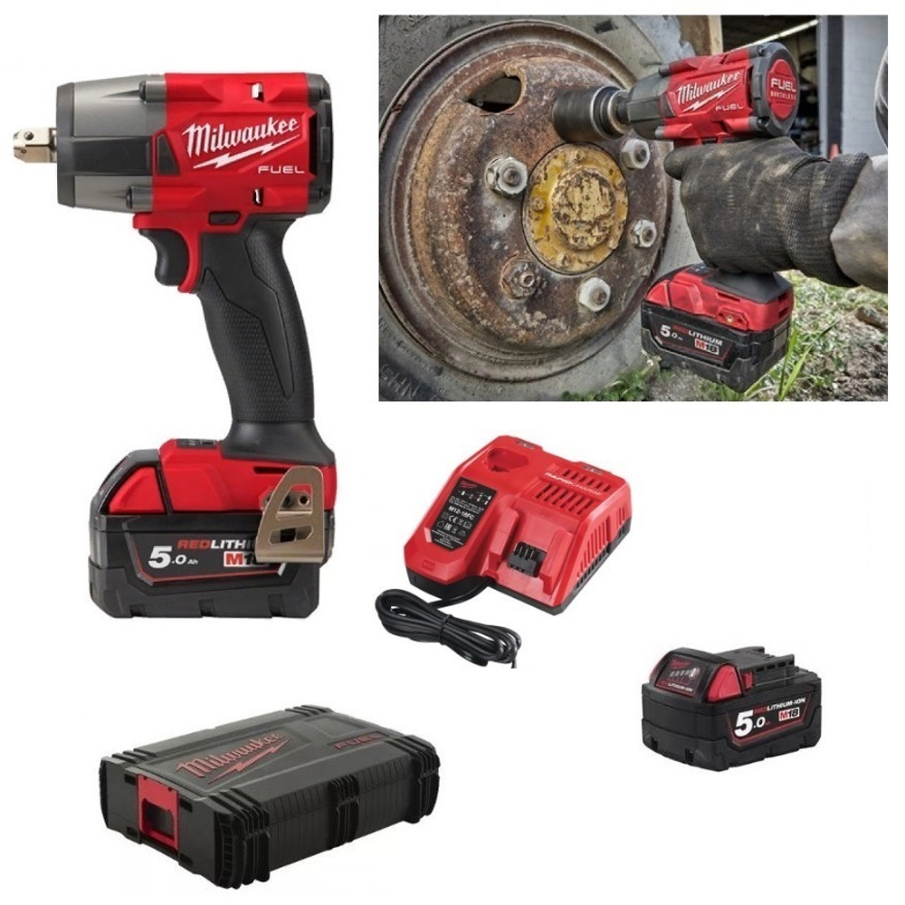 ХИТ КОМПЛЕКТ! В кейсе M18 FUEL FMTIW2P12-502X: Аккумуляторный гайковерт FMTIW2P12-0X плюс 2 Аккумулятора B5 5.0 Ач плюс Быстрозарядное устройство M12-18 FC MILWAUKEE 4933478453