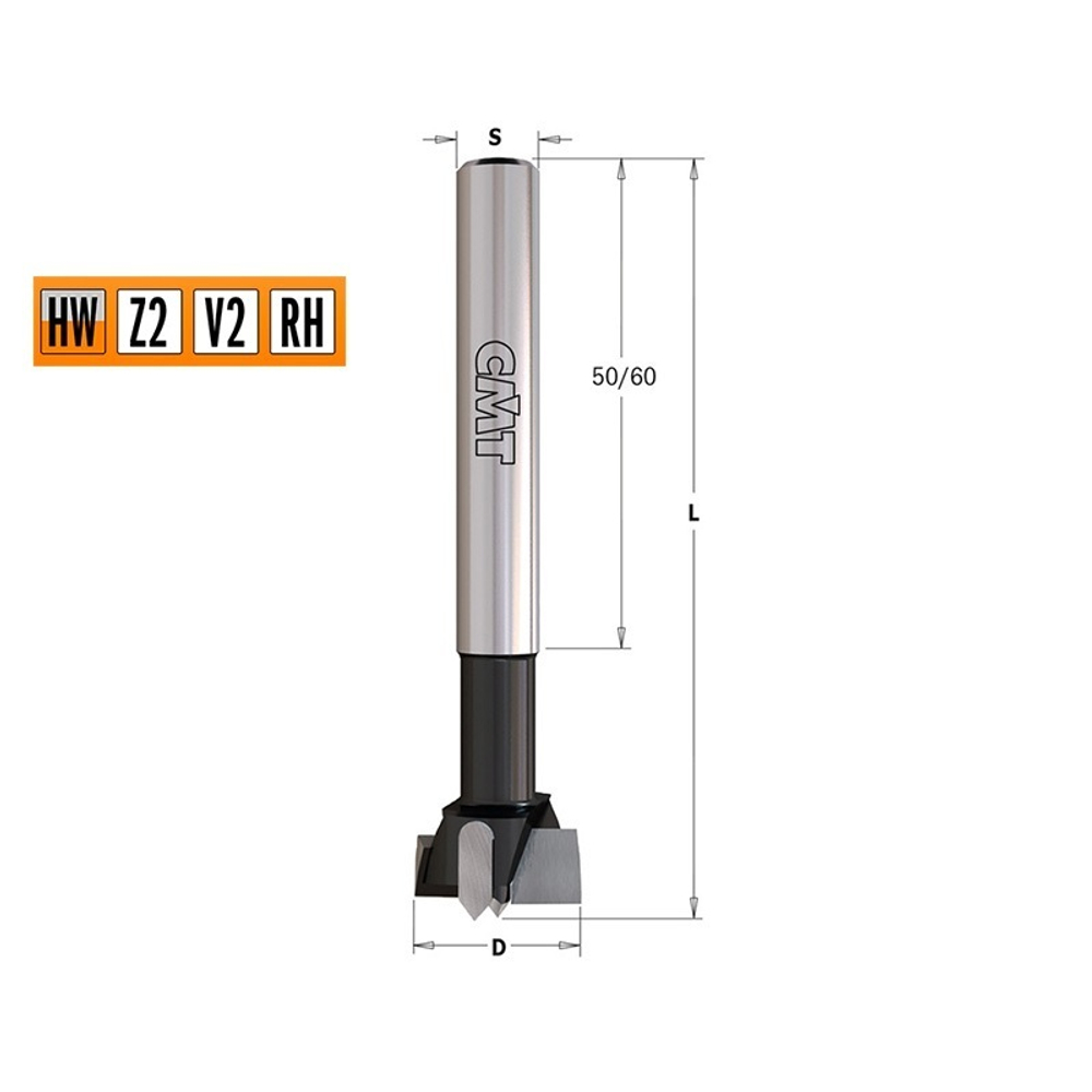 Сверло чашечное HW 34 x 90 Z 44959 S 10 x 60 RH CMT 512.340.11