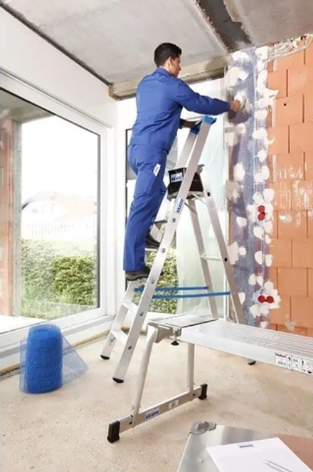 Стремянка свободностоящая профессиональная STABILO 6 ступеней с многофункциональной полкой и крюком для ведра Krause 124531