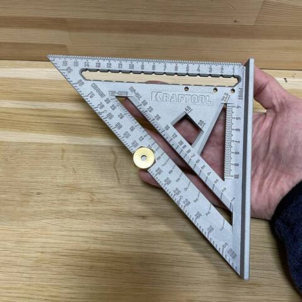 Угольник метрический с упорами KRAFTOOL 170 мм, Кровельный 5-в-1 для плотника и столяра 3441-17