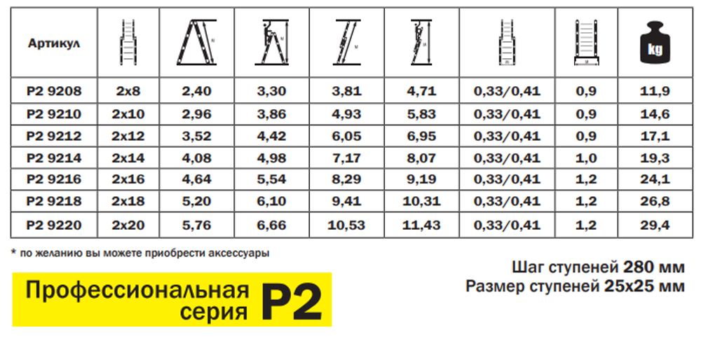 Новинка! Профессиональная лестница алюминиевая двухсекционная универсальная ALUMET P2 2 х 12 шт. 9212