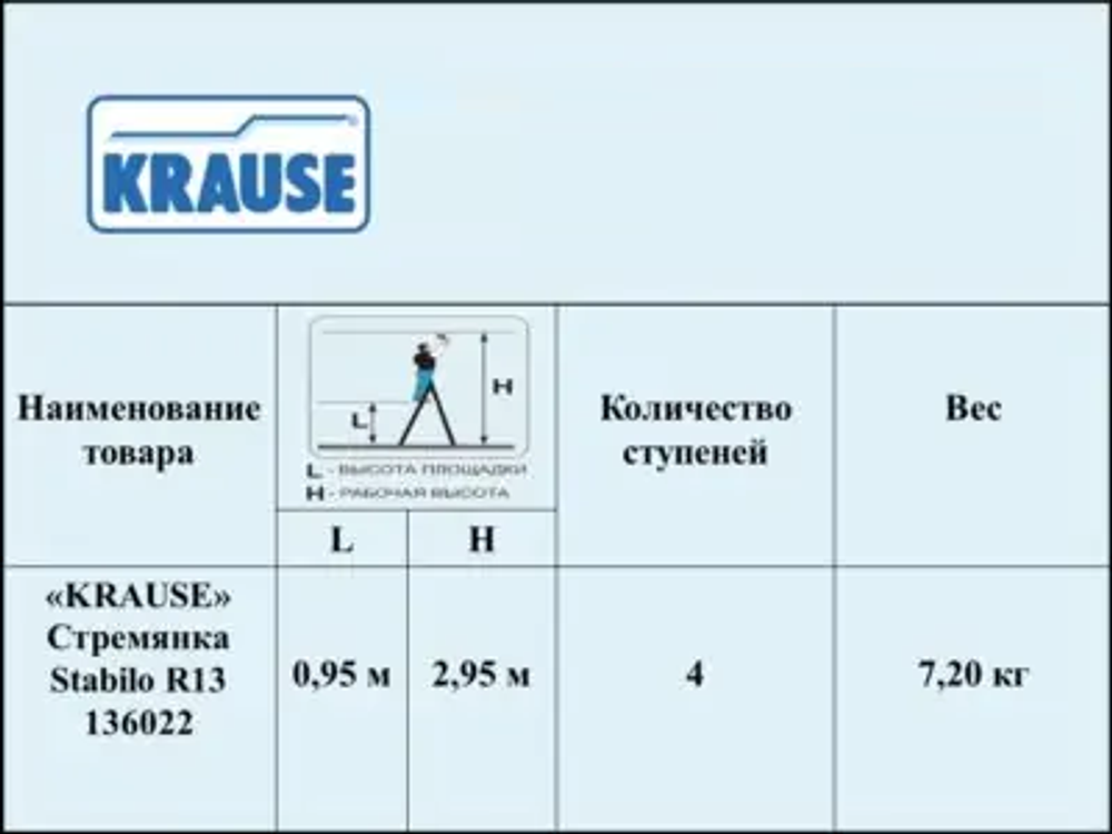 Новинка! Стремянка алюминиевая KRAUSE STABILO 1 x 4 со ступенями R13 из прессованного профиля с противоскользящим профилированием и подъемником платформы с обеих сторон. Рабочая высота 2,95 м, полка и крючок для ведра 136022