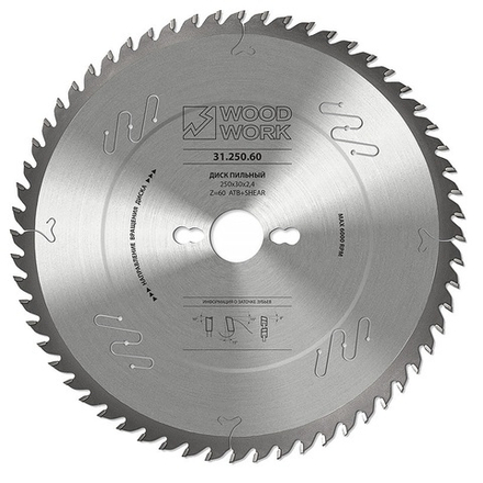 Пильный диск универсальный 250 х 2.4 х 30H х 24T Woodwork 31.250.24