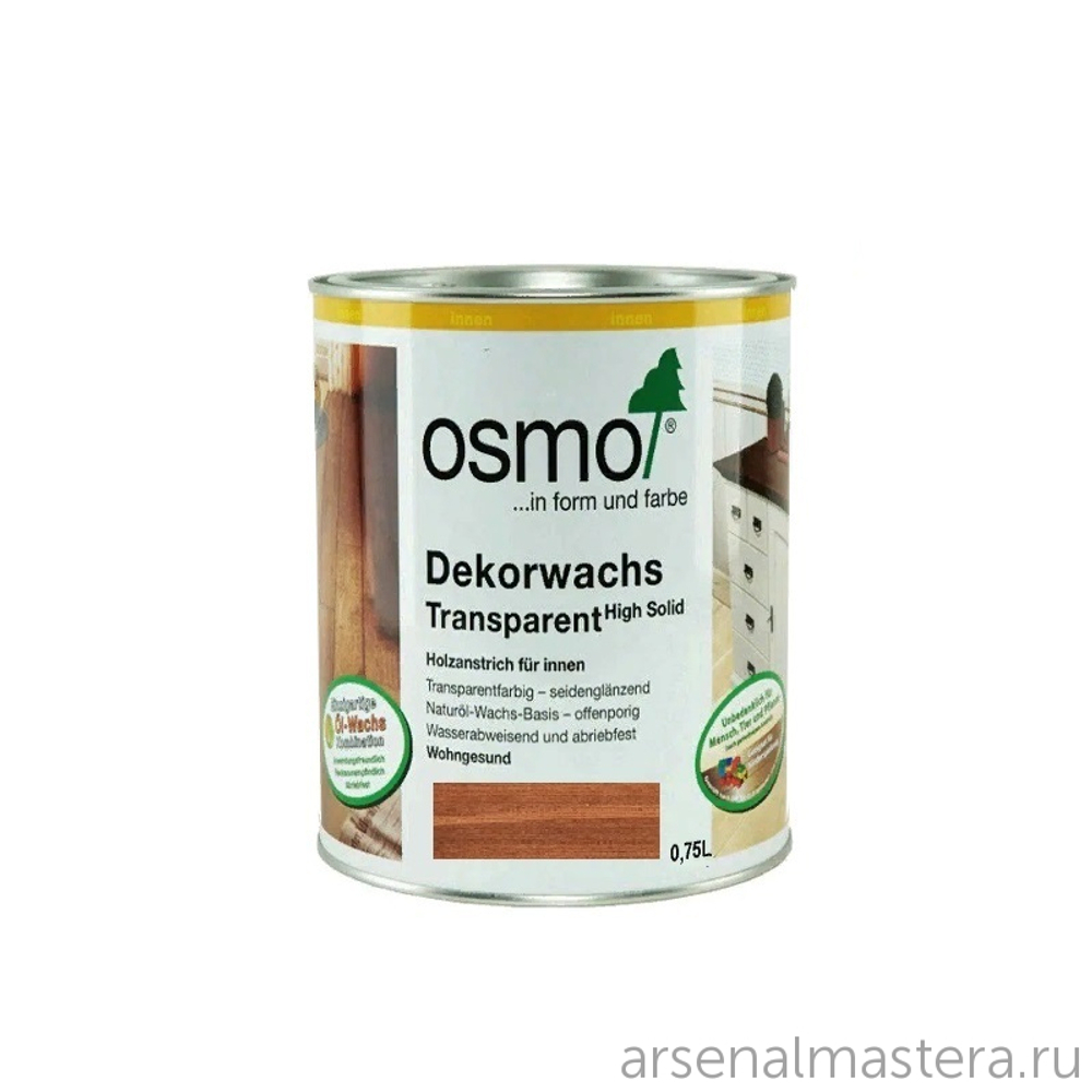 Цветное масло прозрачное Osmo 3138 Махагон 0,75 л Dekorwachs Transparent Tone для внутренних работ Osmo-3138-0.75 10100085