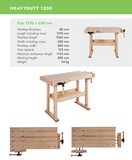 Новинка! Чешский верстак столярный деревянный 1210 х 650 х 850 мм столешница из массива бука 80 мм 2 тисков York 22 отверстий 20 мм под фиксаторы PINIE HeavyDuty1200D20