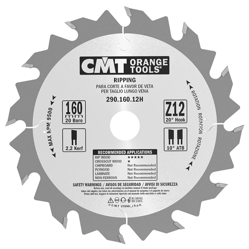 ХИТ! Диск пильный 160 x 20 x 2,2 / 1,6 20 град 10 град ATB Z 12 CMT 290.160.12H
