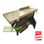 ХИТ! Верстак деревянный Профессиональный ДУБ АВК046 136 х 49,8 см 2 комплекта тисков, 2 пенала, 3 ящика, 1 шкаф, полка Цвет тумбы Тёмный орех PROFI&HOBBY PR-PROFI-D-АВК046