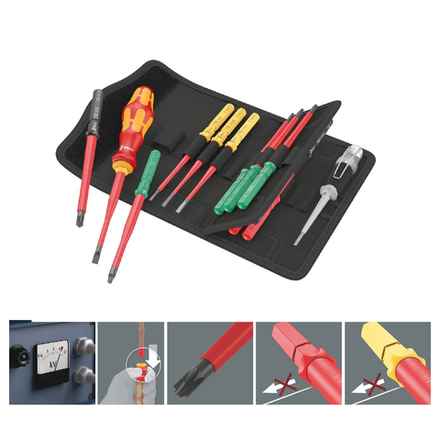 АКЦИЯ 2026! Набор бит с битодержателем 16 предметов WERA Kraftform Kompakt VDE 16 extra slim 1 Tool Finder Насадки с отвёрткой-битодержателем и пробник, в поясной сумке WE-006608