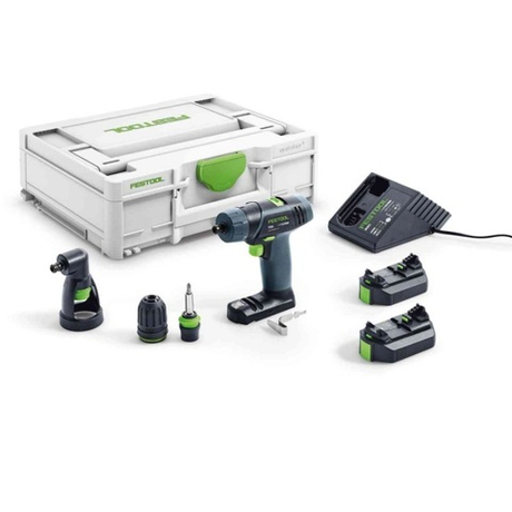 Аккумуляторная дрель - шуруповёрт с 2 шт Аккумуляторами BP-XS 2.6 Ah Li-Ion 10,8 В, Зарядным устройством MXC, Угловой насадкой XS-AS в систейнере FESTOOL TXS 2,6-Set 576102