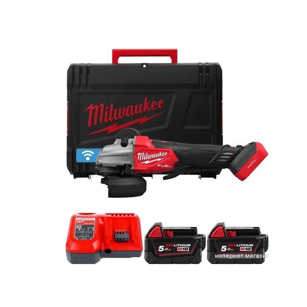 УДОБНЫЙ КОМПЛЕКТ! В кейсе M18 FUEL FSAGSVO125X-502X: Аккумуляторная Угловая шлифмашина с 2 АКБ 5 Ач, зарядным устройством Milwaukee 4933493553