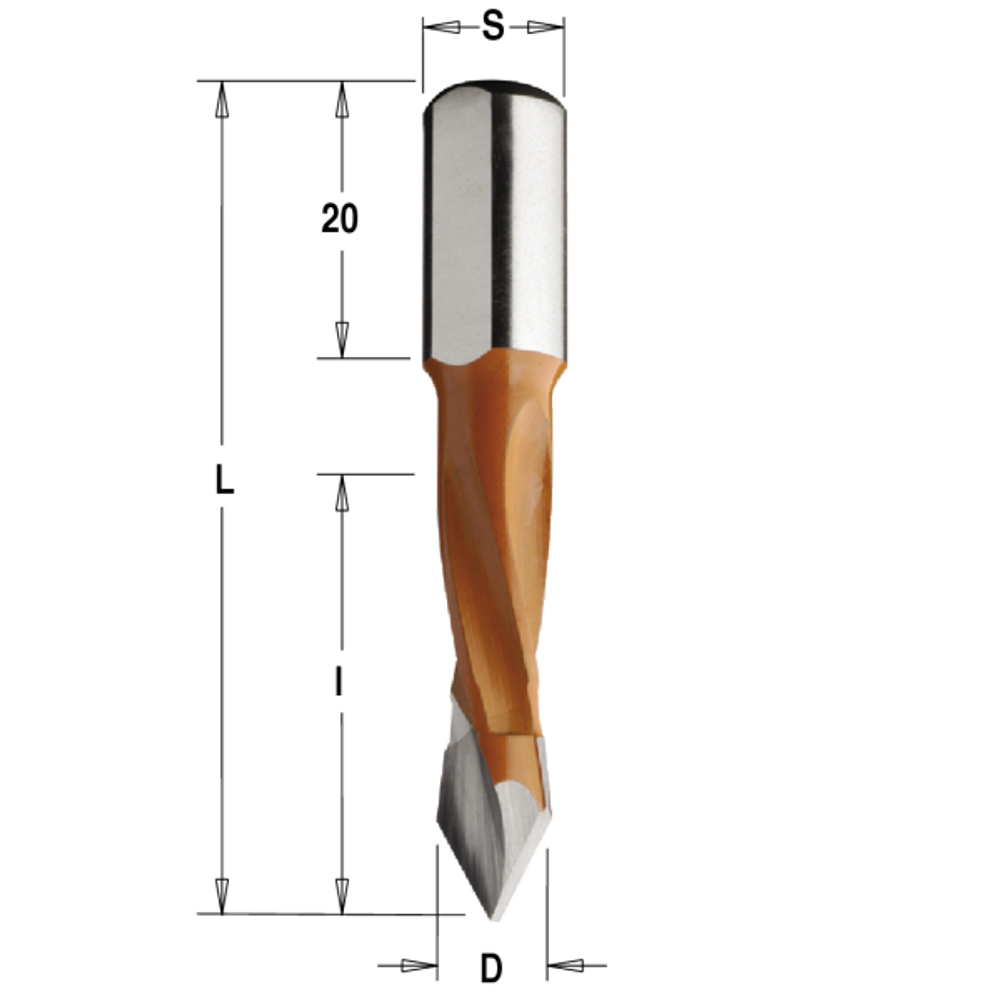Сверло HW для присадочного станка 5 x 40 x 70 Z2 S10 x 20 RH CMT 375.050.11